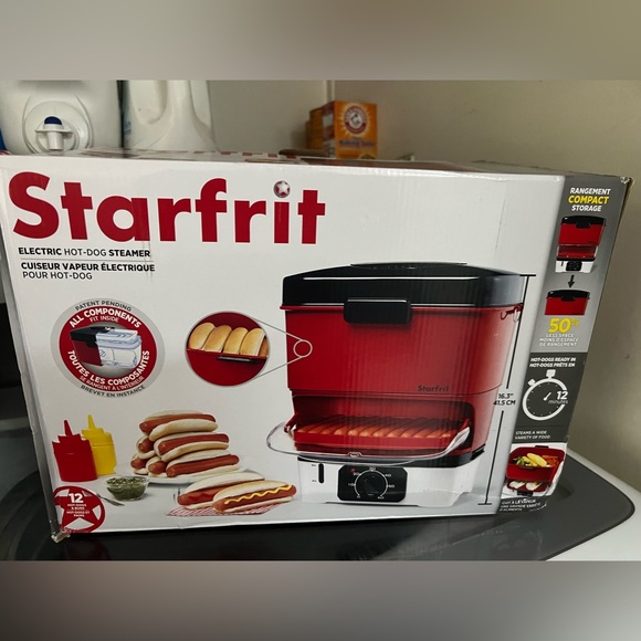 None Kitchen Hot Dog Steamer Starfrit Electric Red Water Level